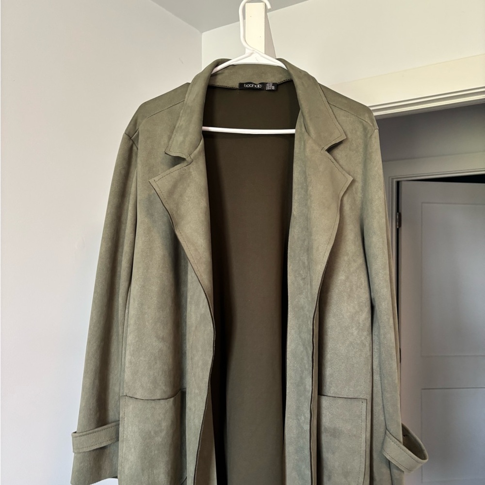 Boohoo Green Trench Coat Classic Style